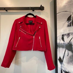 Club Monaco Cropped Red Moto Style Zipper Jacket - Women's Size Medium
